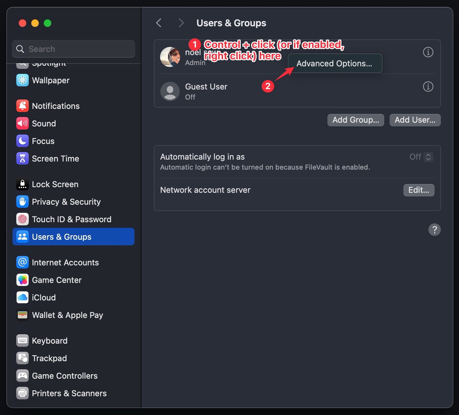 Option Click or right click over the username
